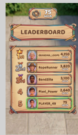 Rubber Band Throw Leaderboard screen